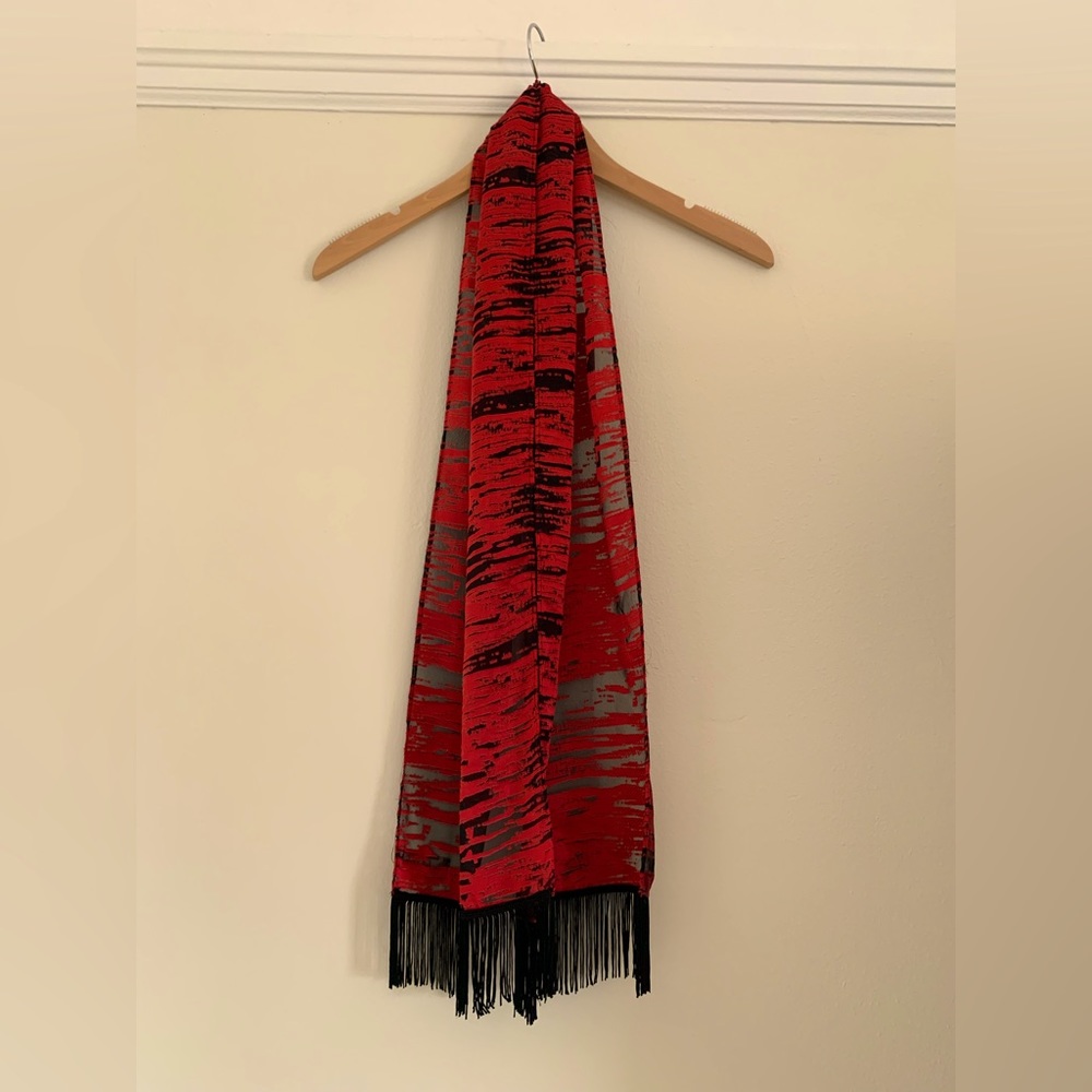 Vintage Ellen Tracy red fringed scarf